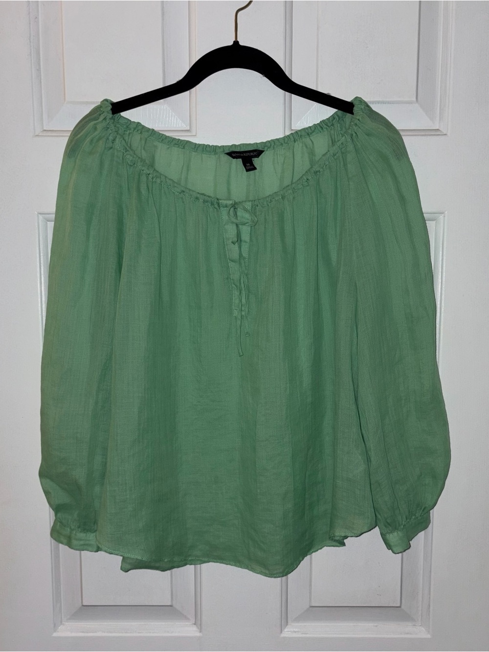 Banana Republic Green Unlined Ramie Neck-Tie Top